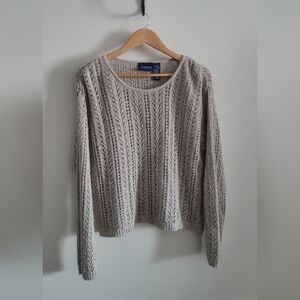 Vtg Liz Claiborne Linen Blend Open Weave Top, Women's L, Oatmeal